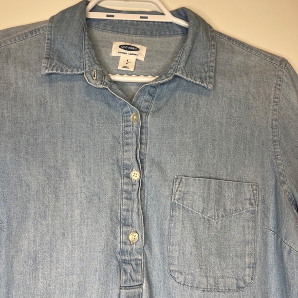 Denim Maternity Top Long Sleeve 100% Cotton Old Navy Size S - Picture 3 of 15